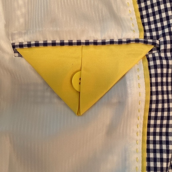 Talbots Blue White Gingham Cotton Stretch 3/4 Sleeve Blazer Jacket Size 12 - Picture 9 of 11